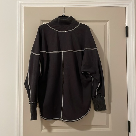 NWOT Free People Gray/Black Quarter Zip Sweater with White Stitching OS - Picture 5 of 5